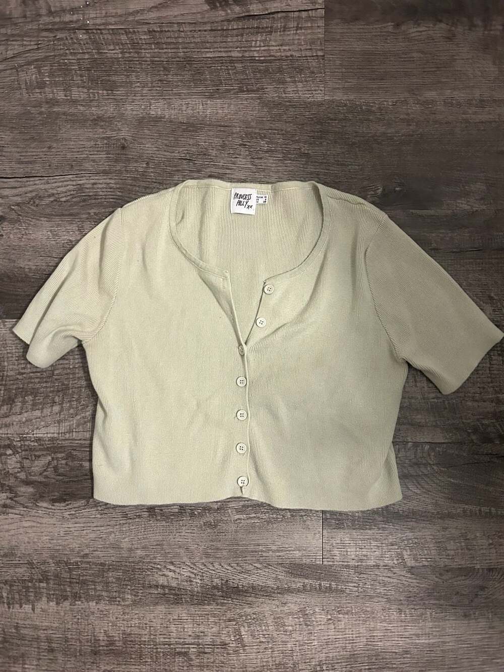 Princess Polly Suzu Ribbed Short Sleeve Cardigan Sage Green Size 6